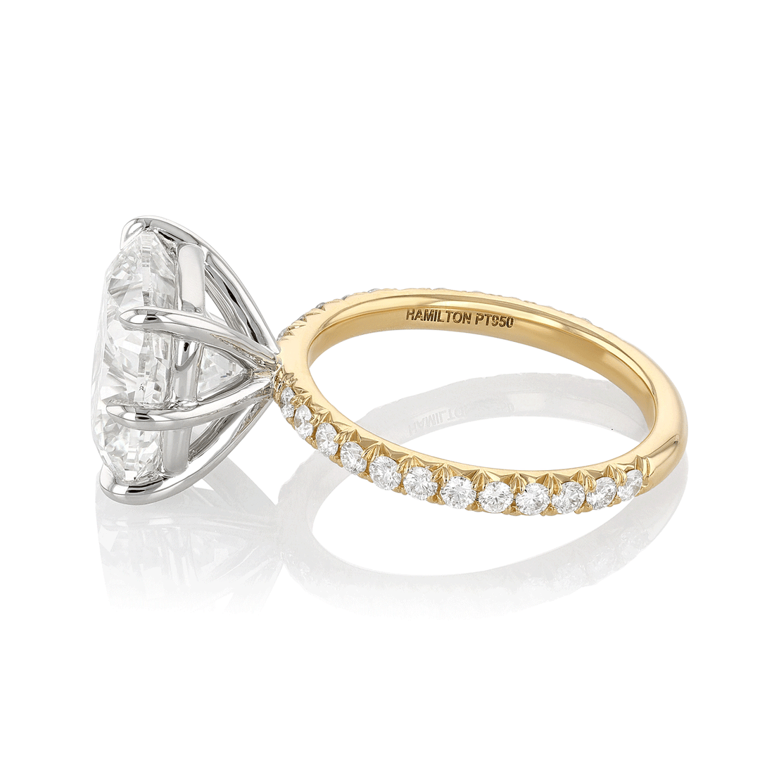 Hamilton Silhouette Collection Platinum 18k Yellow Gold and 7.05 Total Weight Cushion Shape Diamond Engagement Ring