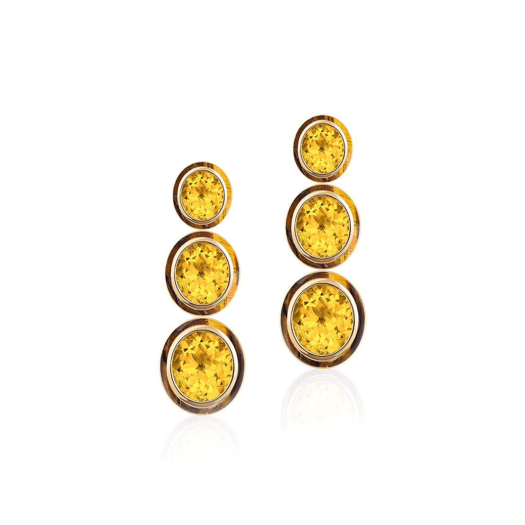 Goshwara Melange 18k Yellow Gold and Citrin Tiger Eye 3 Drop Earrings