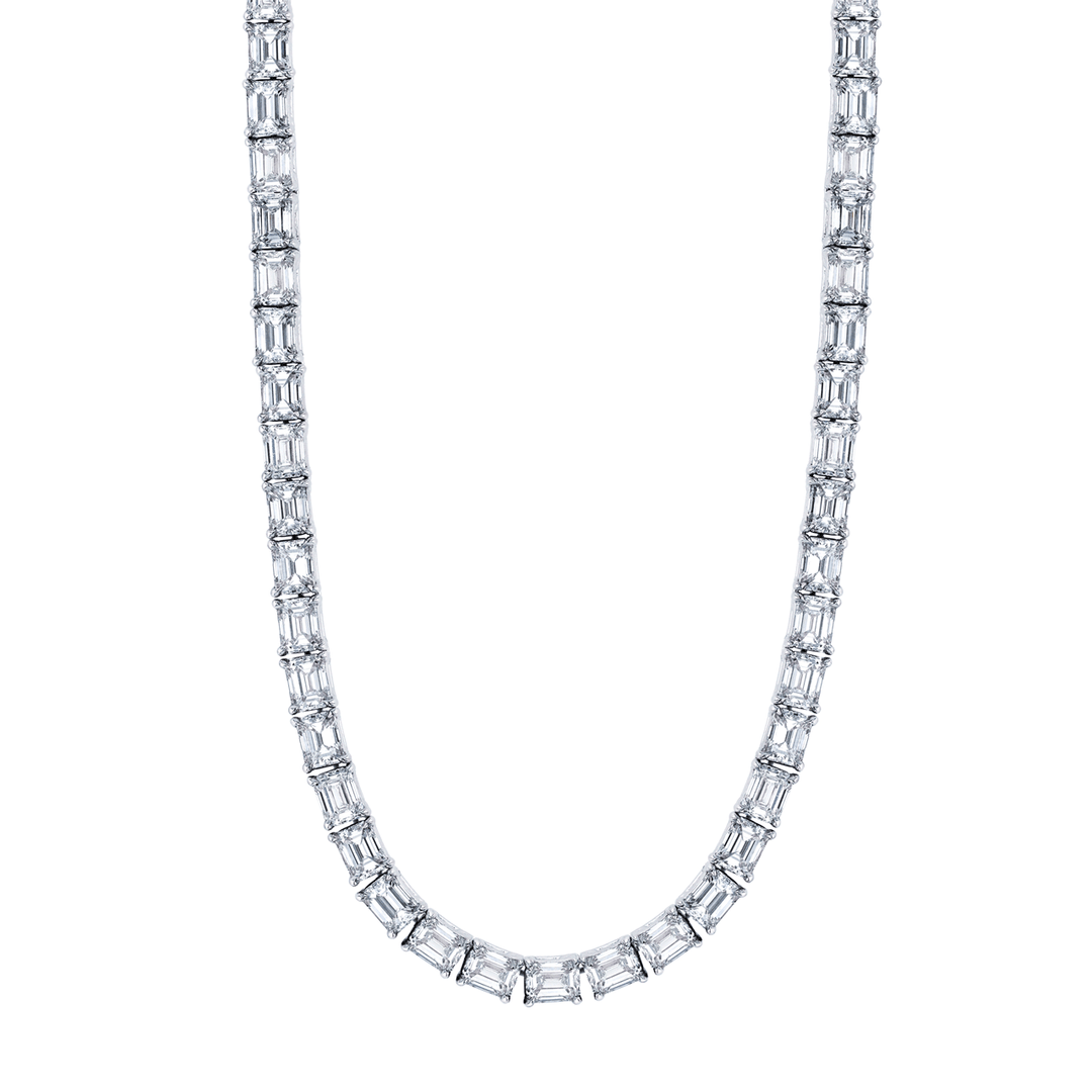 Private Reserve Platinum and Emerald Cut Diamond 31.41 Total Weight Necklace