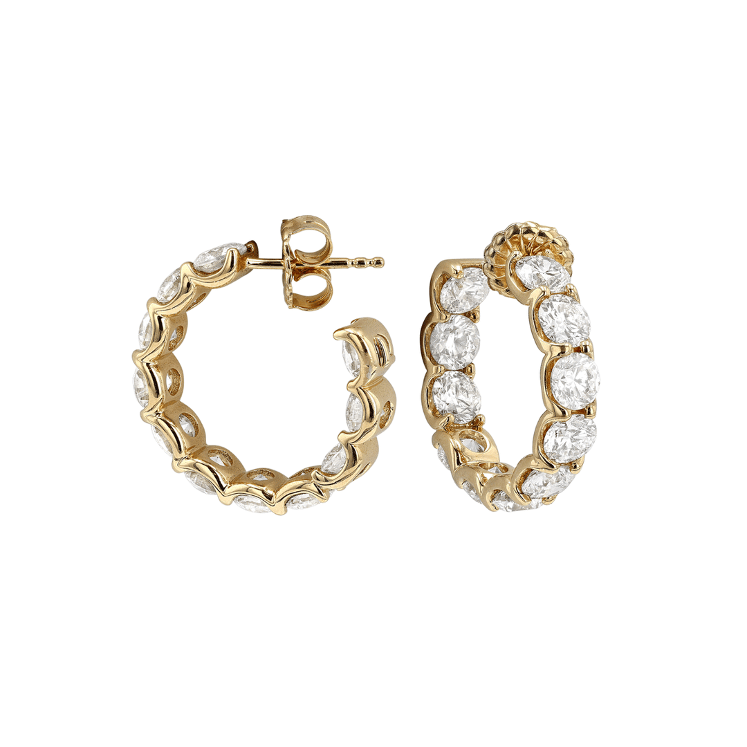 18k Yellow Gold and 7.92 Total Weight Diamond In and Out Hoops