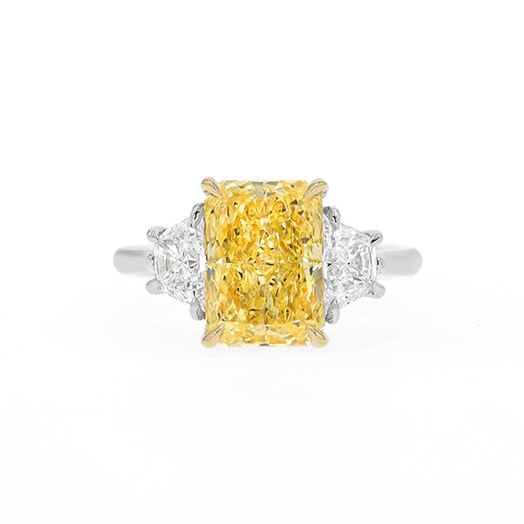 Hamilton Private Reserve Collection Platinum 18k Yellow Gold and Fancy Yellow Diamond 4.03 Total Weight Three Stone Ring
