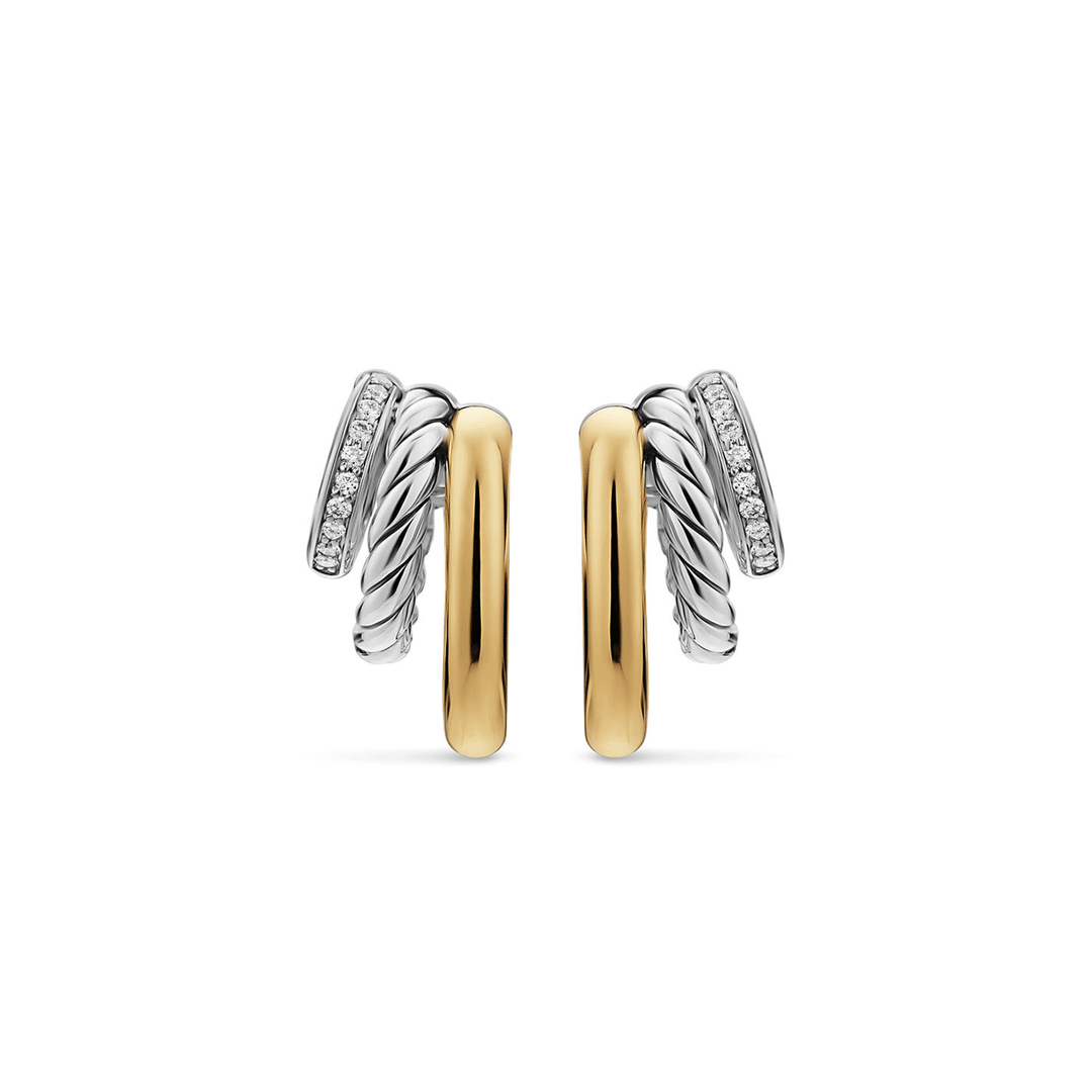 David Yurman DY Mercer® Multi Row Earrings Sterling Silver with 14K Yellow Gold and Diamonds, 18mm