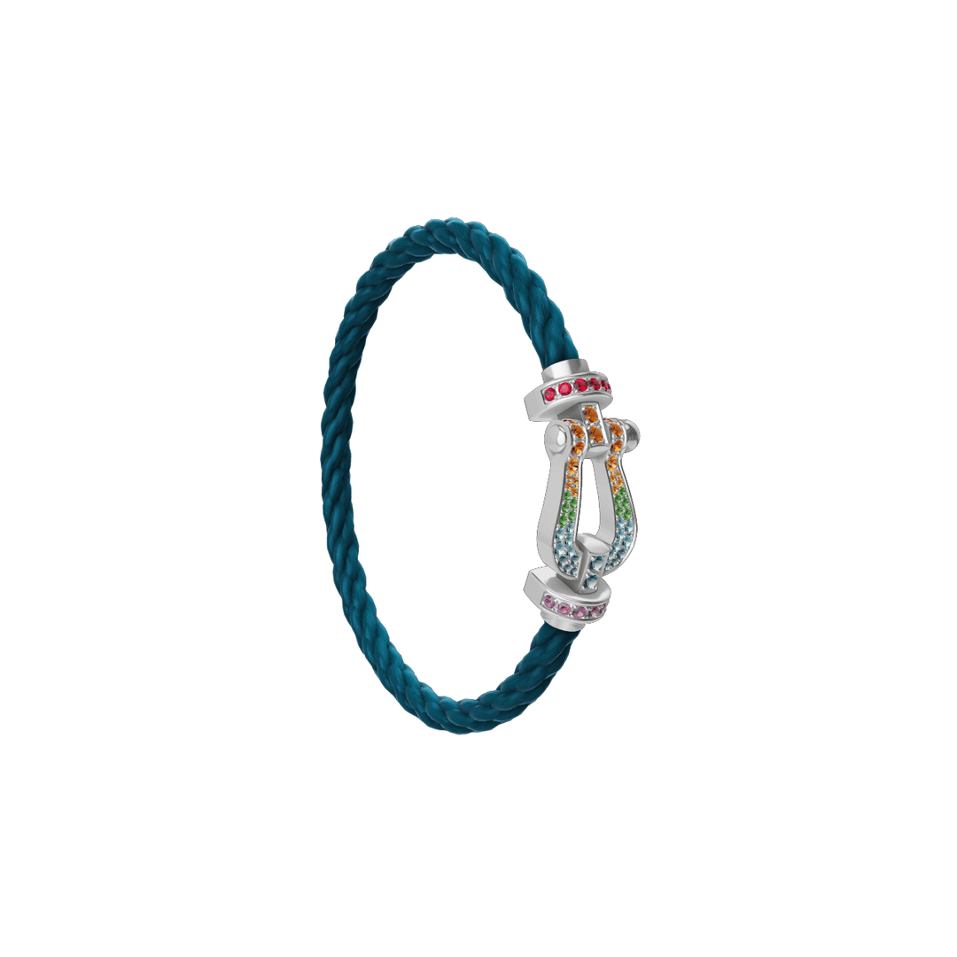 FRED FORCE 10 Riviera Blue Cord with 18k White Gold Rainbow Gemstone LG Buckle, Exclusively at Hamilton Jewelers