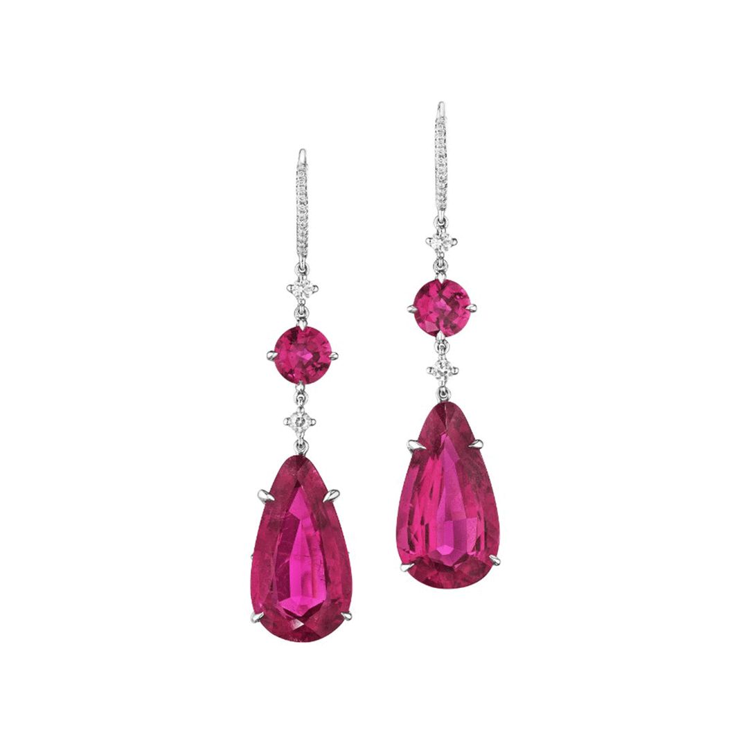 18k White Gold and Pink Tourmaline 18.50 Total Weight Dangle Earrings