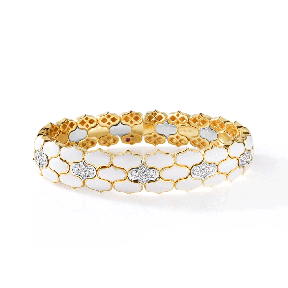 Roberto Coin Cobra 18k Yellow Gold Diamond and Enamel Wide Cuff Bangle
