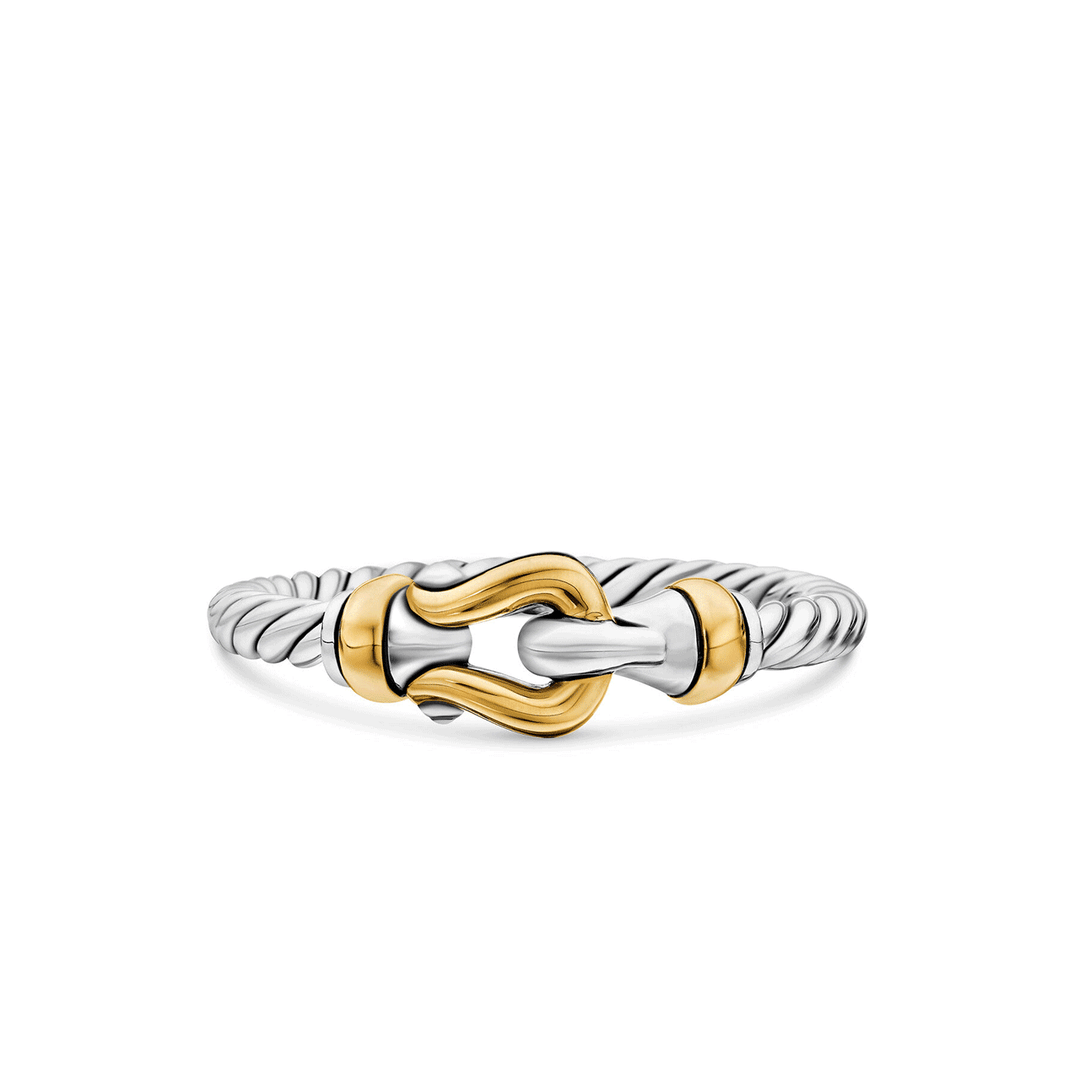 David Yurman Petite Buckle Ring Sterling Silver with 18k Yellow Gold, 2mm