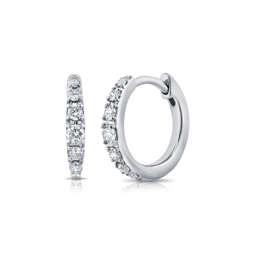 14k White Gold and Diamond .16 Total Weight Hoops