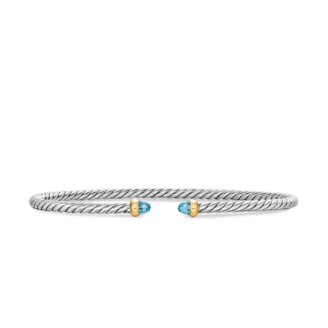 David Yurman Micro Cable Flex® Bracelet in Sterling Silver with 14K Yellow Gold and Blue Topaz