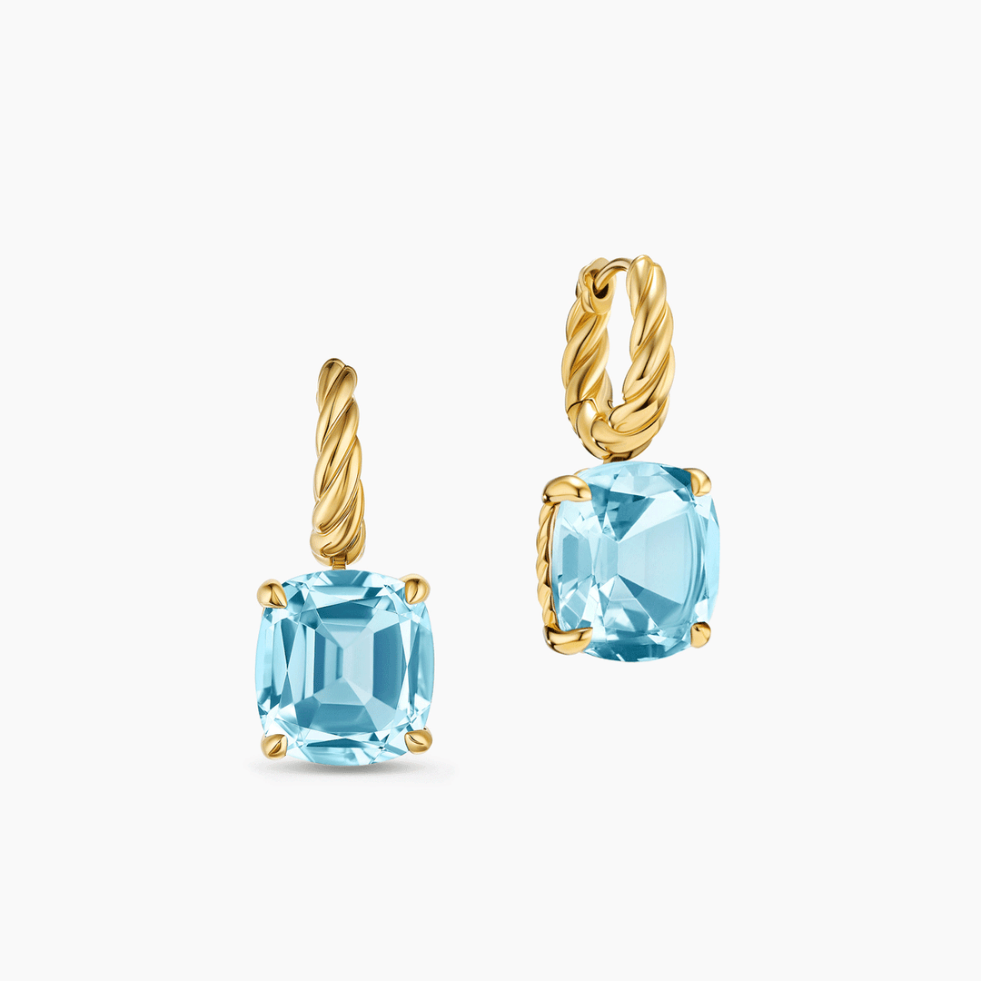 David Yurman Marbella Drop Earrings 18k Yellow Gold with Sky Blue Topaz, 11mm