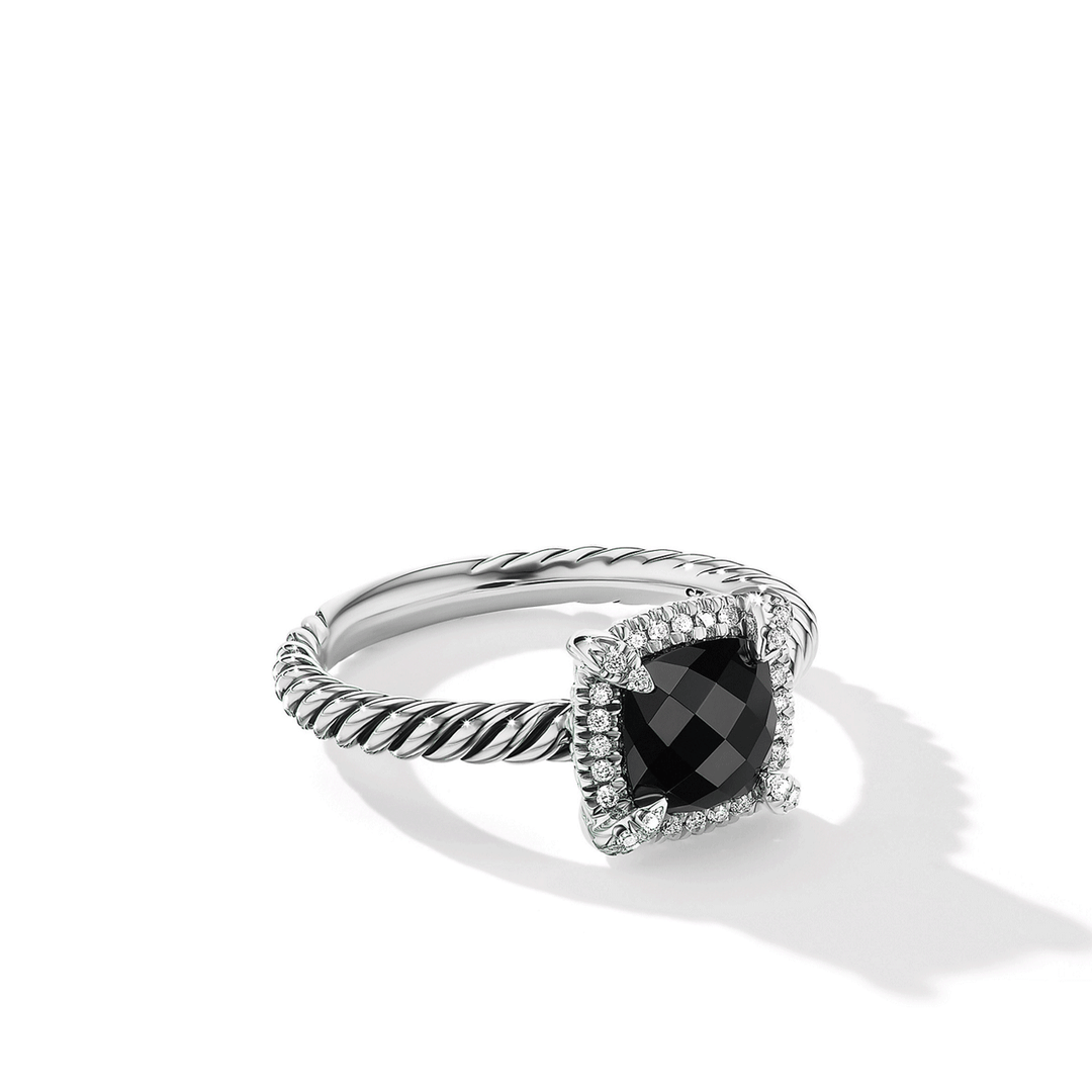 David Yurman Petite Chatelaine® Pavé Bezel Ring with Black Onyx and Diamonds