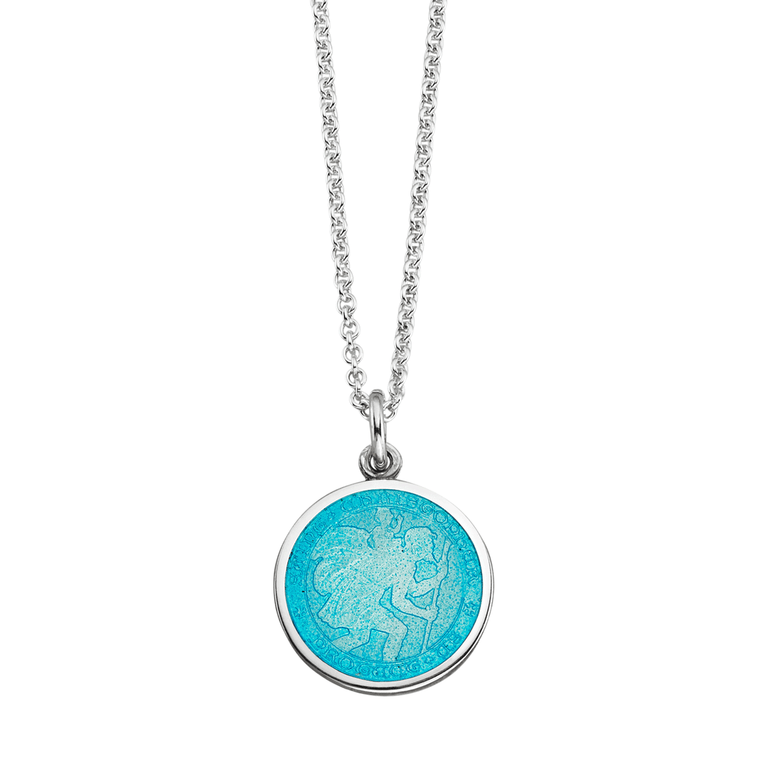 St. Christopher Light Blue Enamel Medal With Chain