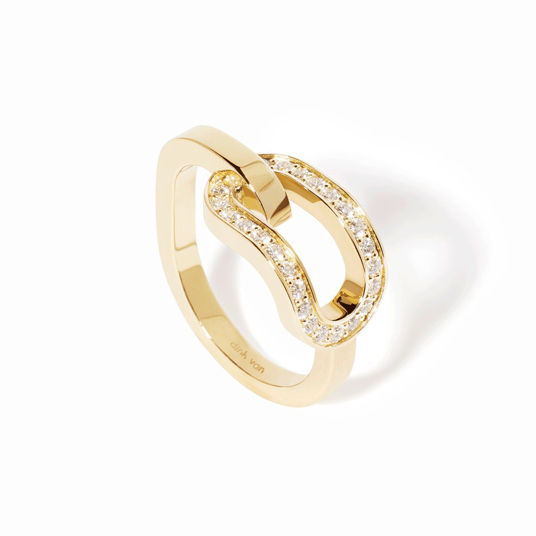Dinh Van 18k Yellow Gold and Diamond Maillon Large Ring