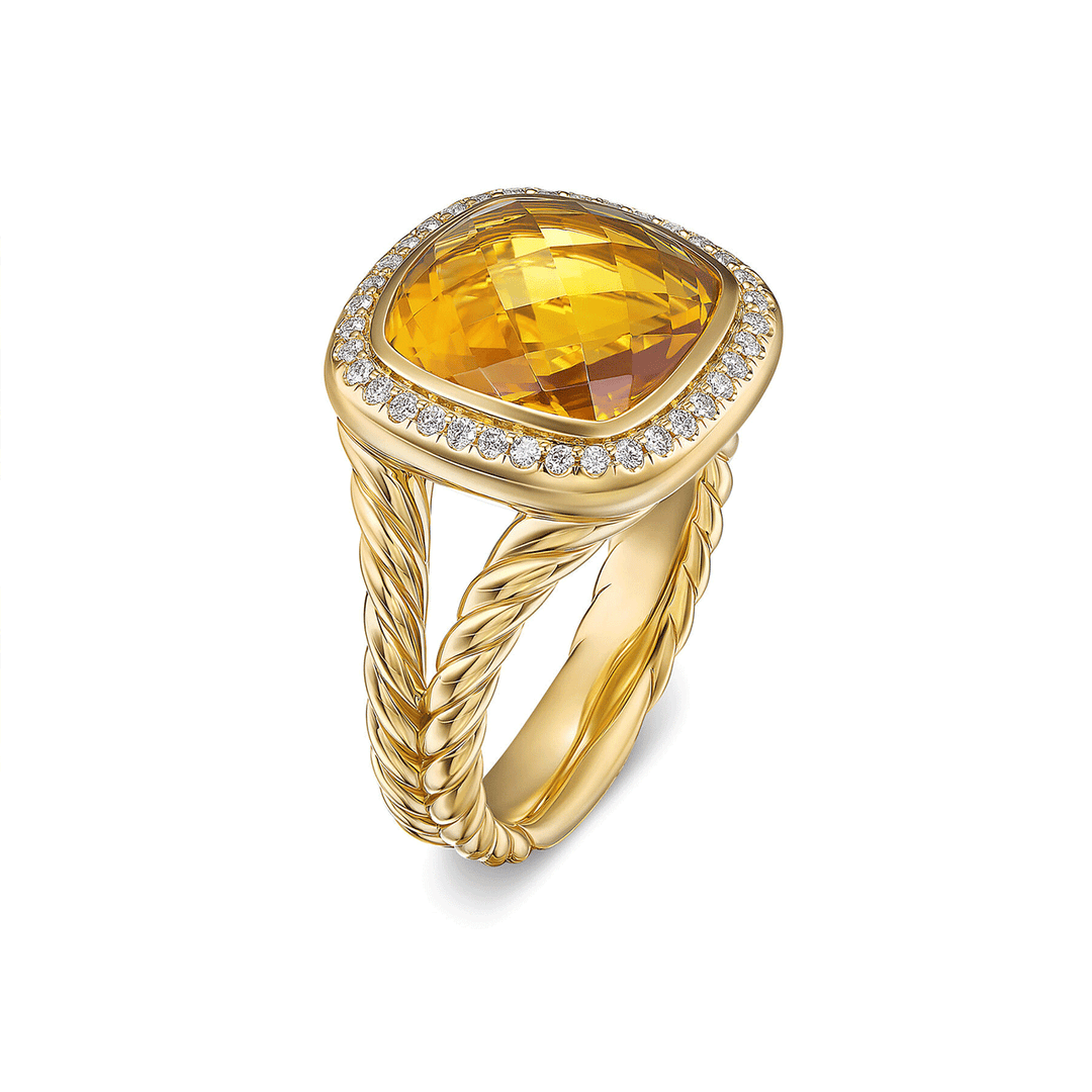 David Yurman Albion® Ring 18K Yellow Gold with Citrine and Diamonds, 11mm