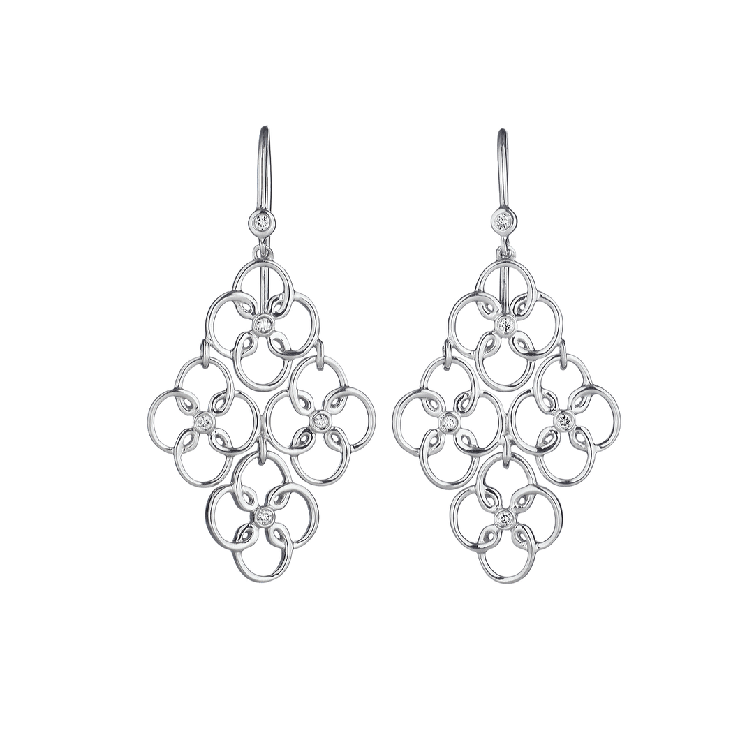 Arabesque Sterling Silver and Diamond Drop Earrings