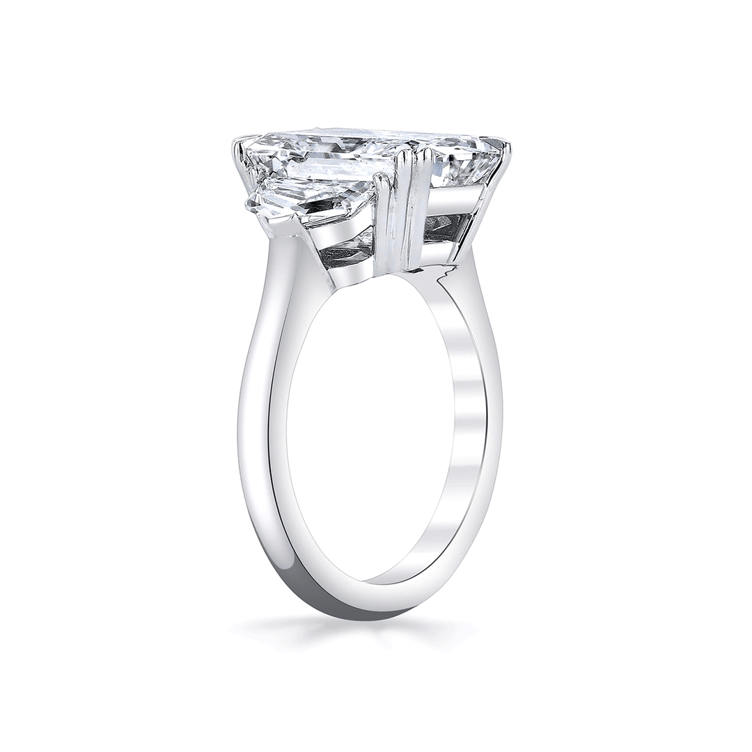 Platinum and 5.31 Total Weight Radiant Cut Diamond Three Stone Ring