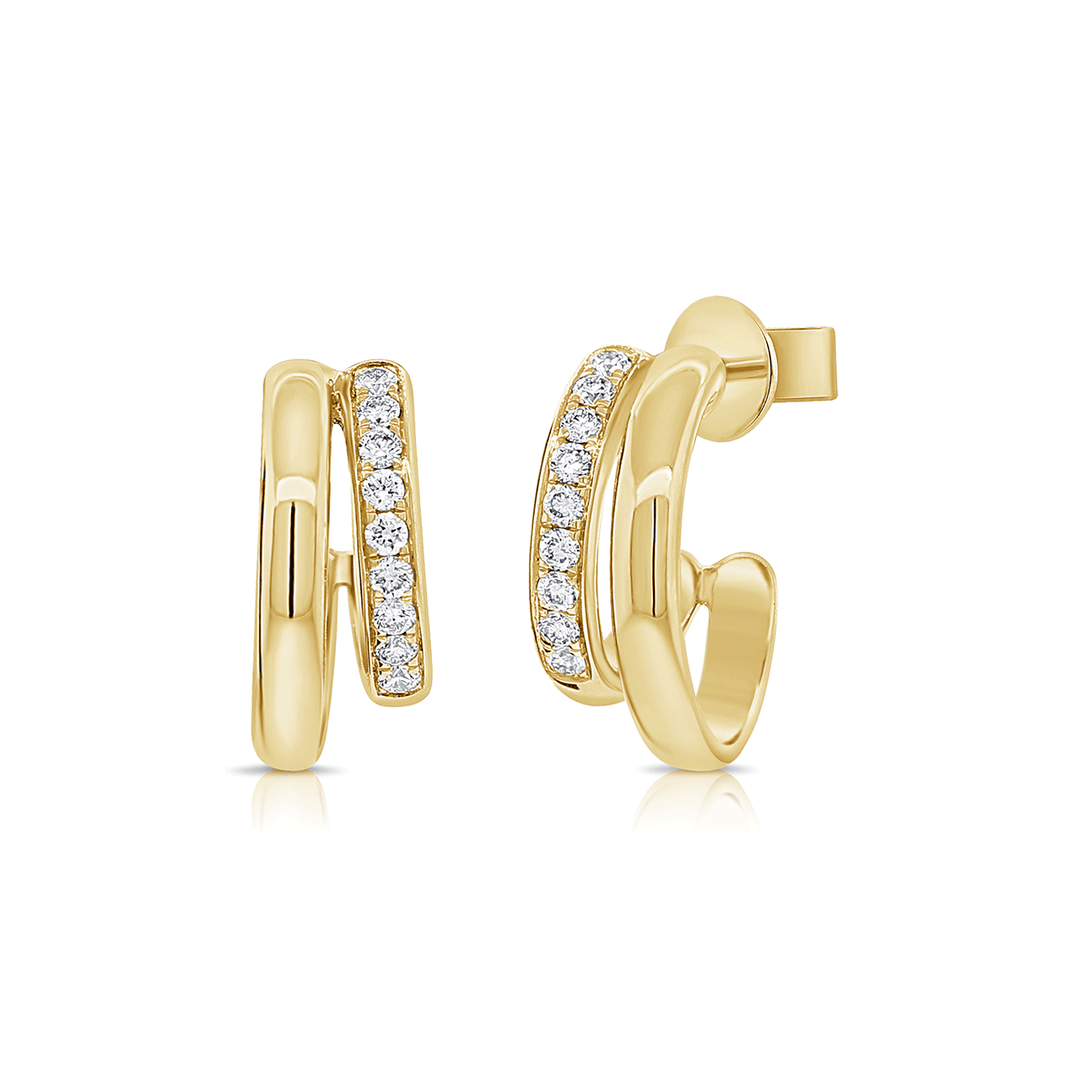 14k Yellow Gold Double Row Diamond .25 Total Weight Earrings