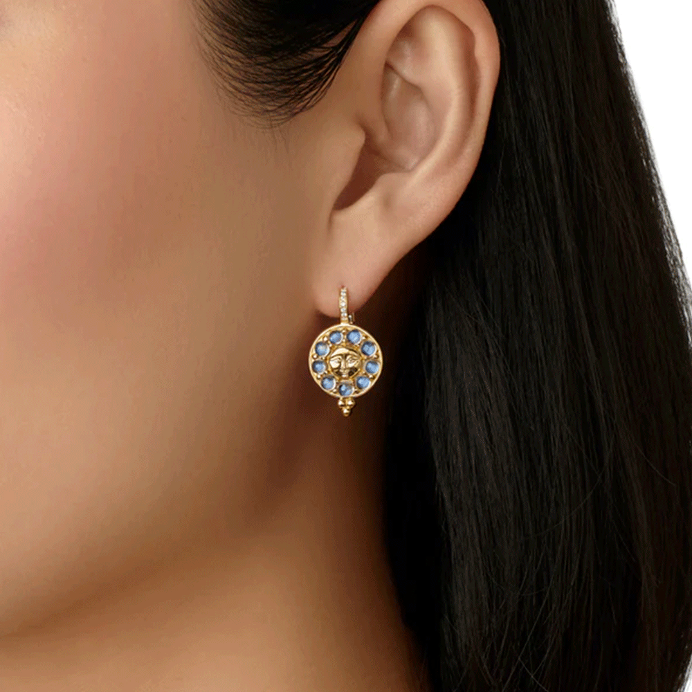 Temple St. Clair 18k Yellow Gold Selena Luna Blue Moon and Diamond Earrings