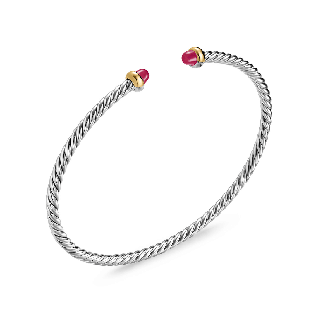 David Yurman Micro Cable Flex® Bracelet Sterling Silver with 14K Yellow Gold and Rubies, 2.6mm