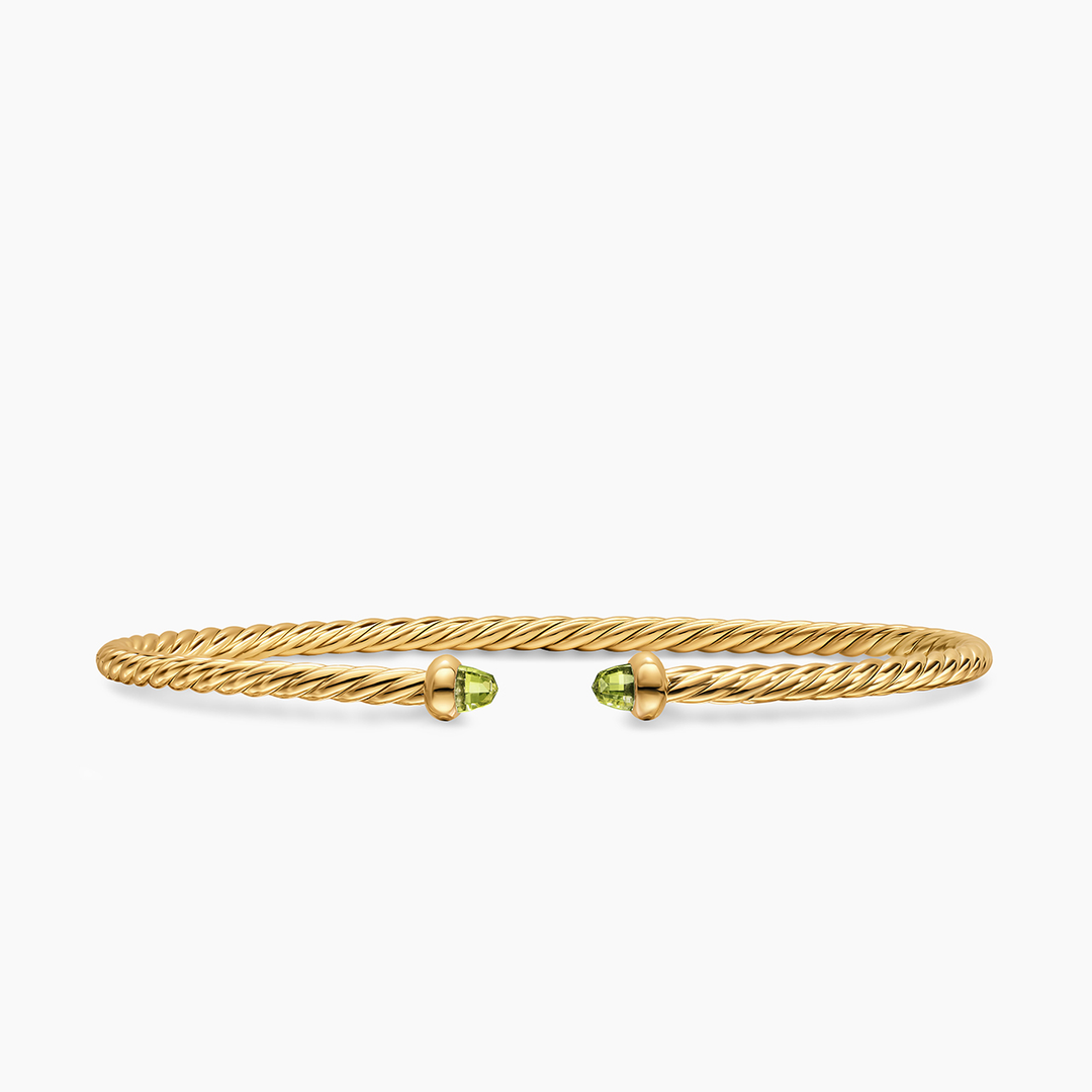 David Yurman Micro Cablespira Flex Bracelet 18k Yellow Gold with Peridot, 2.6mm
