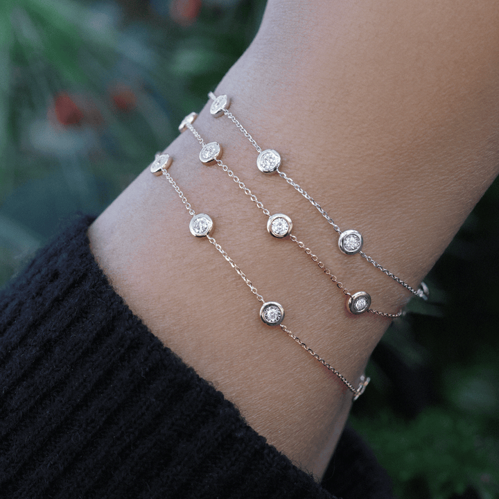 14k White Gold and .15 Total Weight Diamond Station Bracelet