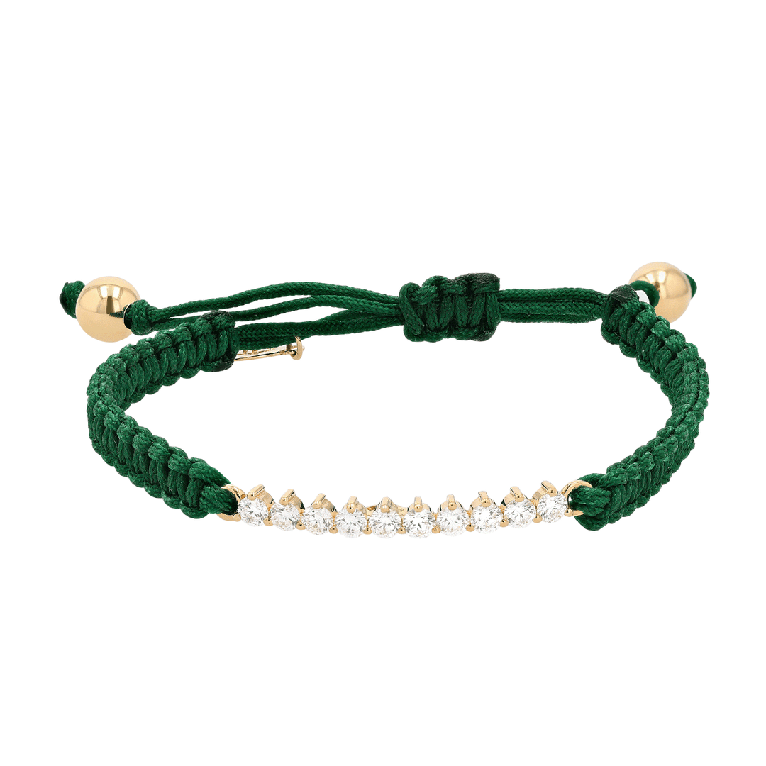 18k Gold Green Cord and .69 Total Weight Diamond Bracelet