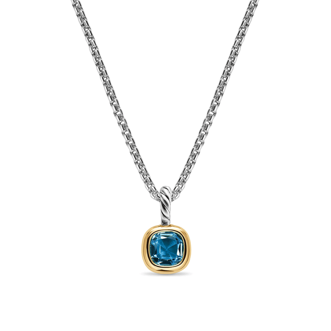 David Yurman Mini Cushion Cut Amulet Sterling Silver with 14K Yellow Gold and Hampton Blue Topaz, 5.5mm