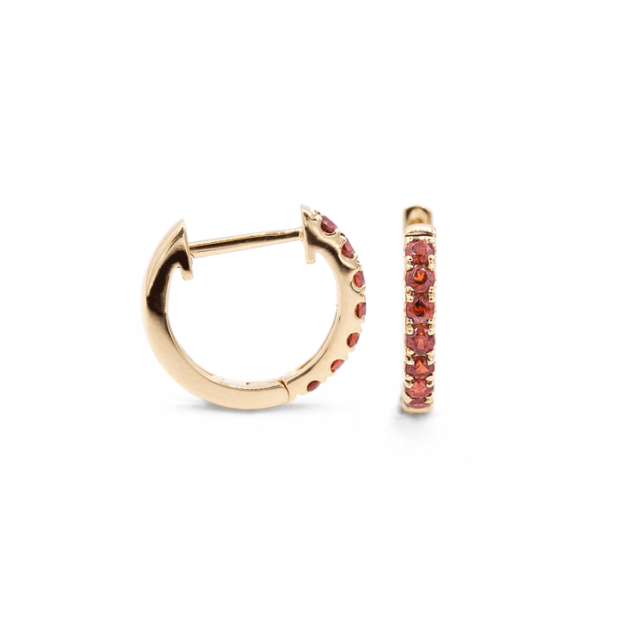 14k Yellow Gold Mini Garnet Hoops