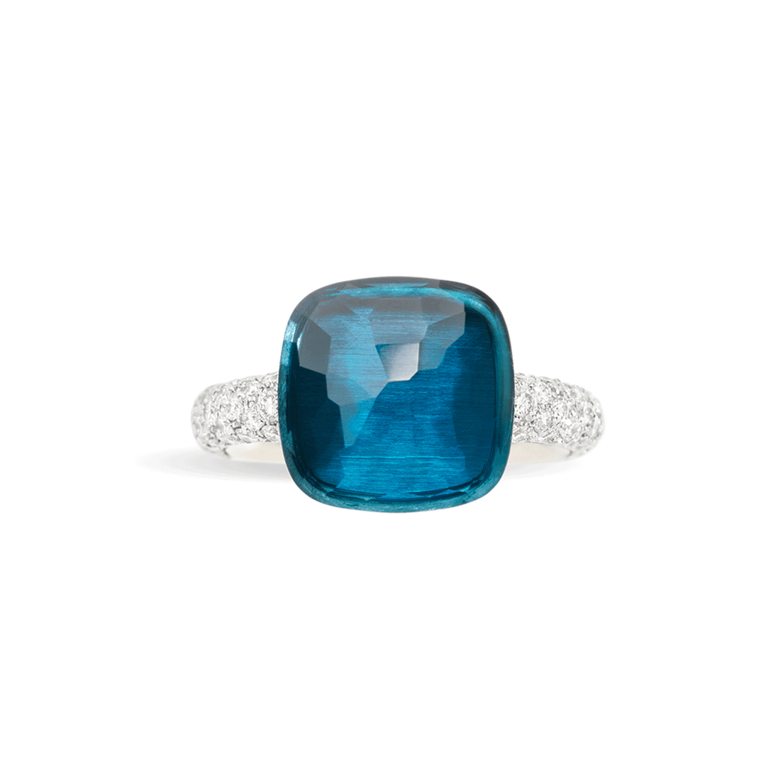 Pomellato Nudo Classic 18k Rose White Gold Blue Topaz and Diamond Ring