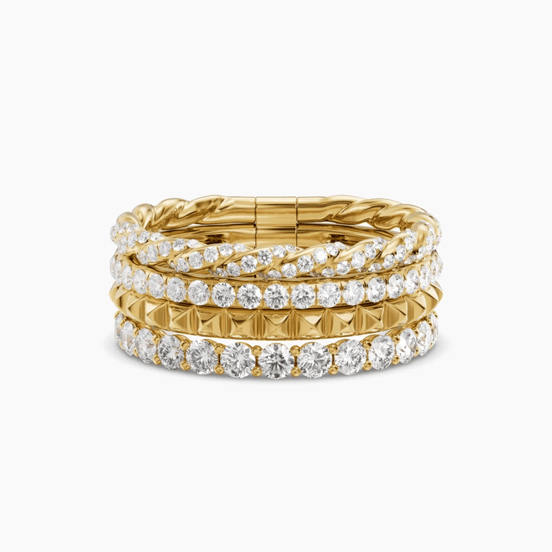 David Yurman Petite Pavé Four Row Pyramid Ring 18K Yellow Gold with Diamonds, 8.6mm
