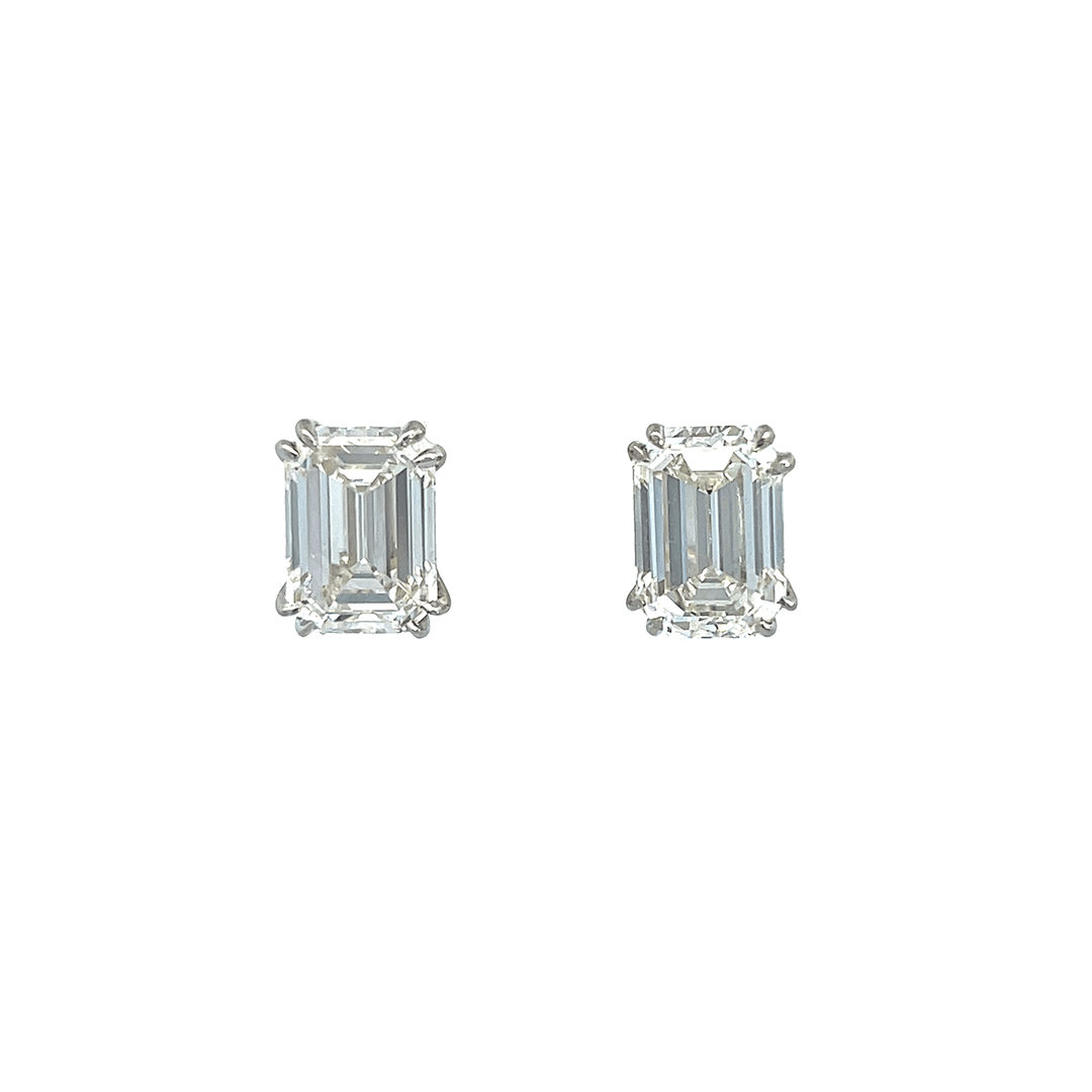 Platinum Emerald Cut Diamond 6.02 Total Weight Stud Earrings