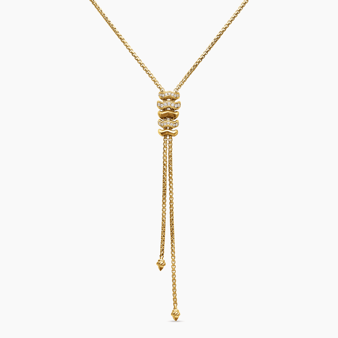 David Yurman Zig Zag Stax Y Necklace 18k Yellow Gold with Diamonds