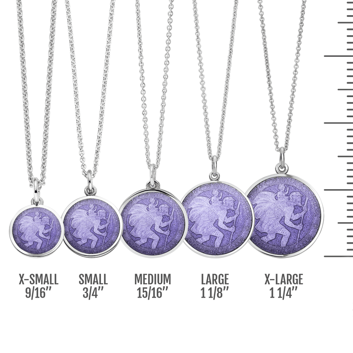 St. Christopher Purple Enamel Medal With Chain
