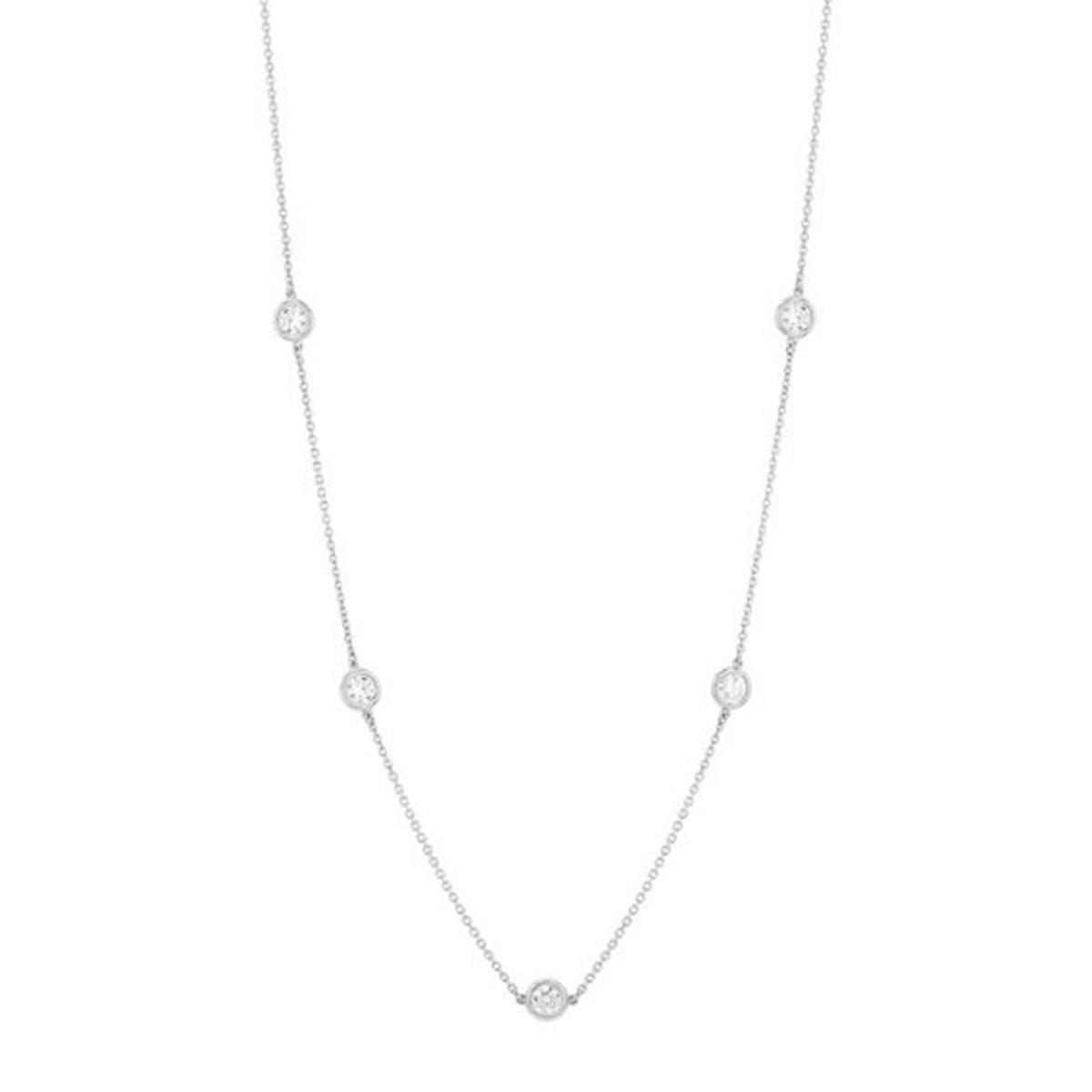 14k White Gold and 1.00 Total Weight Diamonds By The Yard Necklace