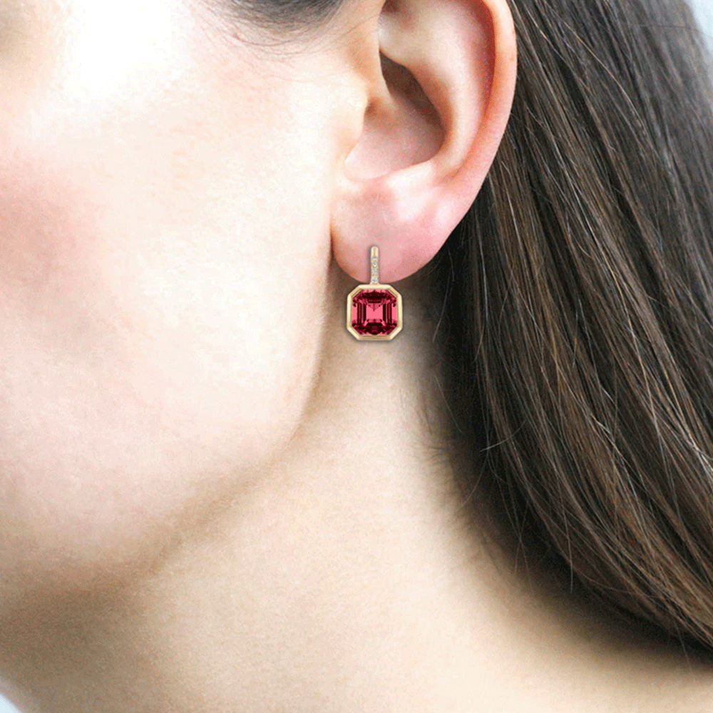 Goshwara Gossip 18k Yellow Gold and Garnet Octagonal Bezel Drop Earrings