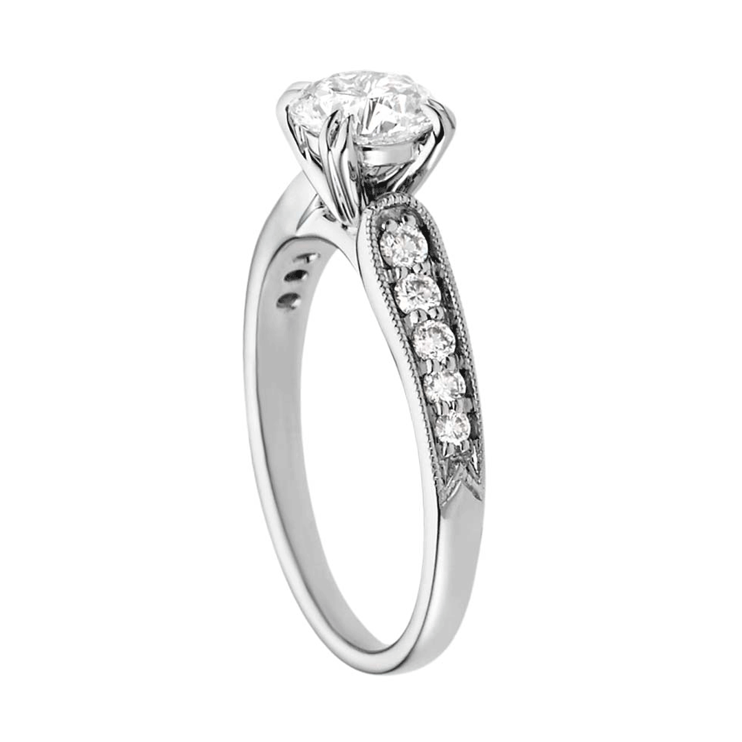 Hamilton Cherish Collection 18k White Gold and 0.50 Total Weight Diamond Milgrain Bead Set Engagement Ring