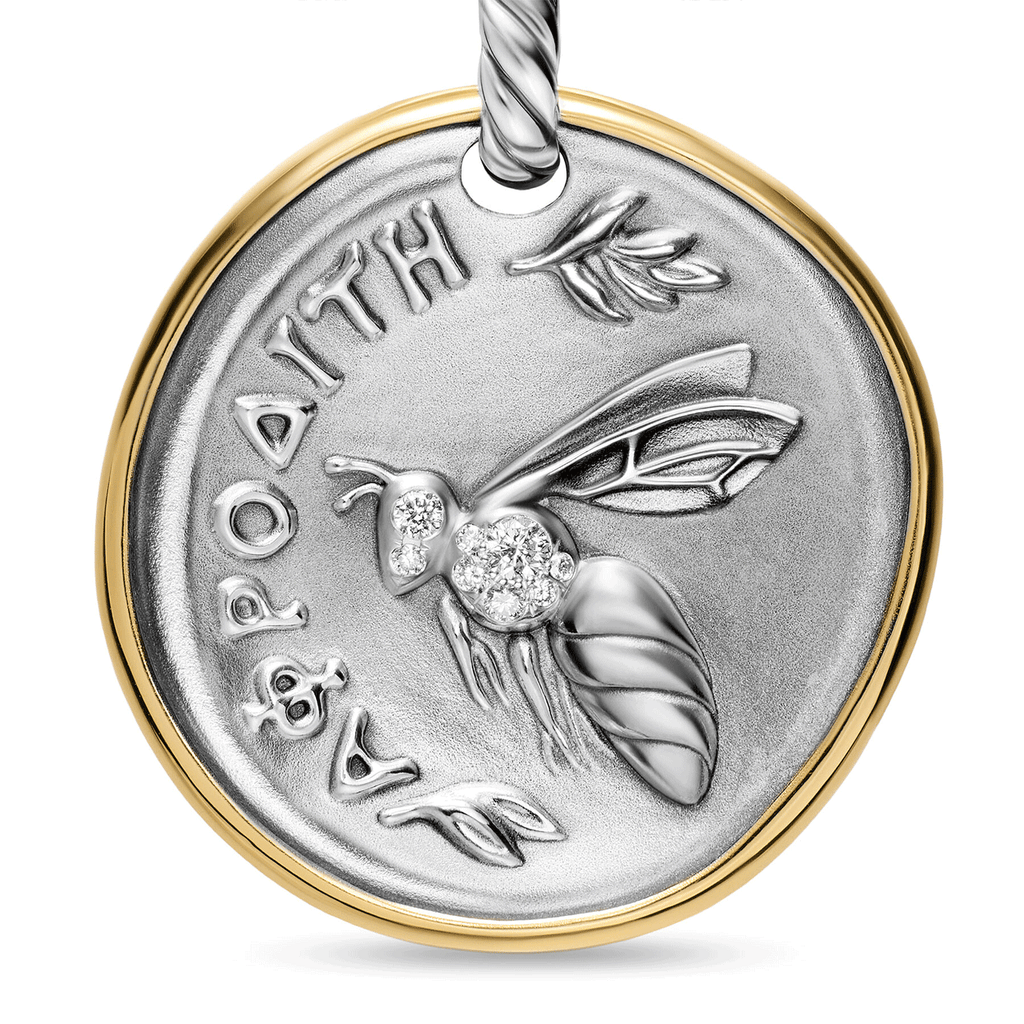 David Yurman Aphrodite Medallion Amulet Sterling Silver with 14K Yellow Gold and Diamonds, 29.5mm