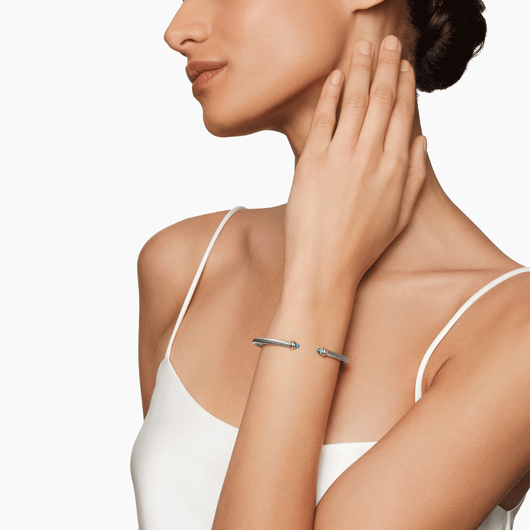 David Yurman Cable Classic Bracelet with Blue Topaz and 18k Yellow Gold