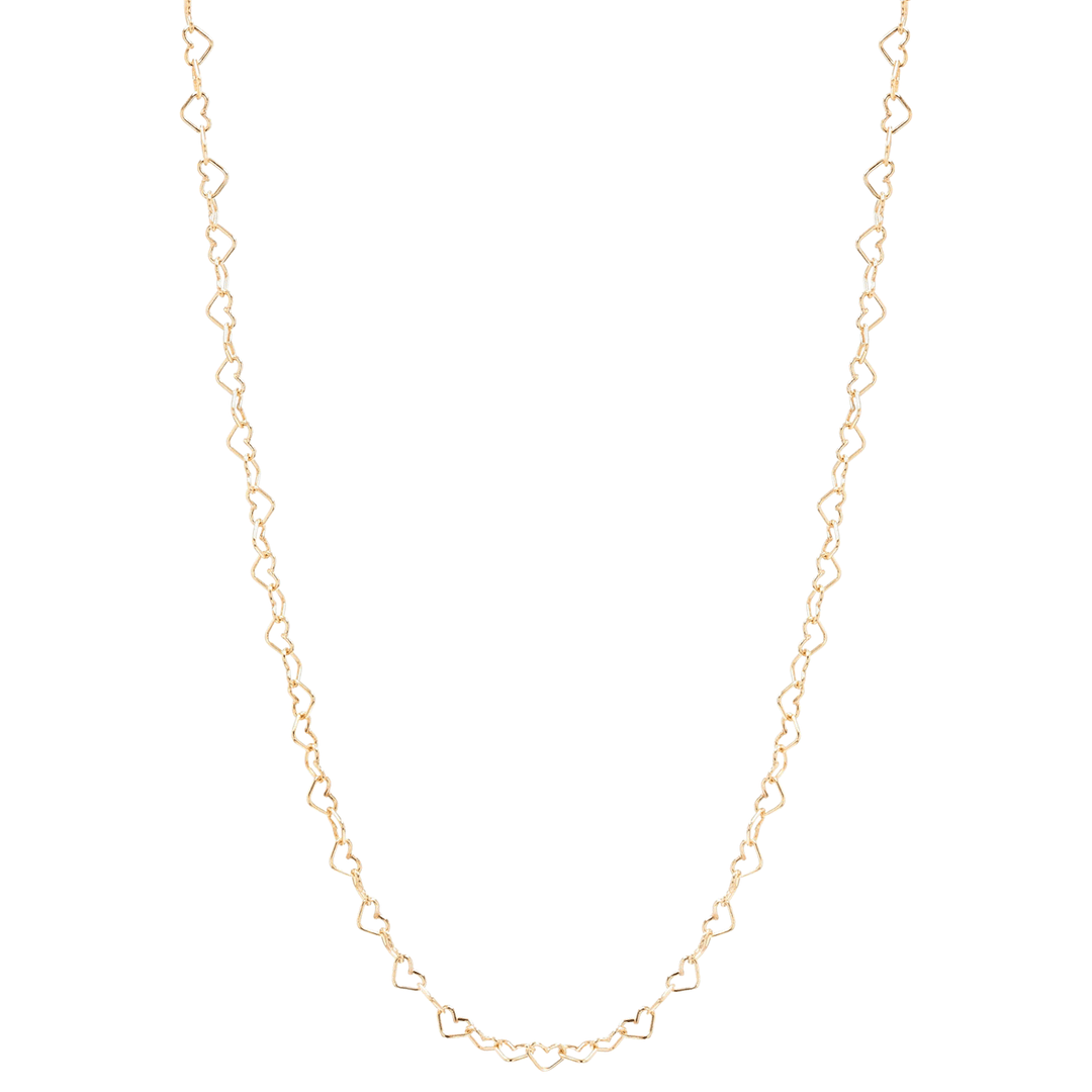 14k Yellow Gold 16 Inch Heart Link Necklace