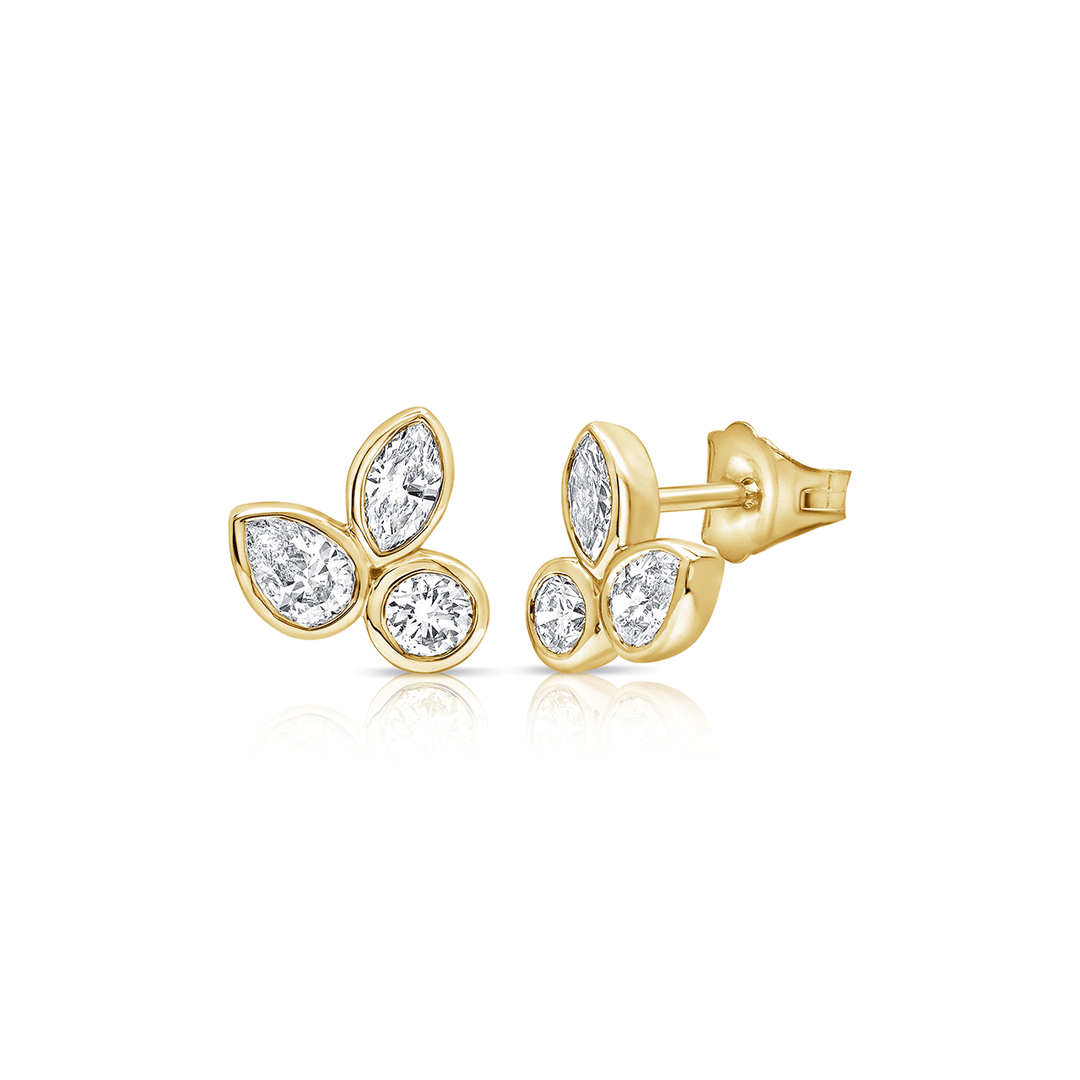 14k Yellow Gold and 0.84 Total Weight Mix Shape Diamond Studs