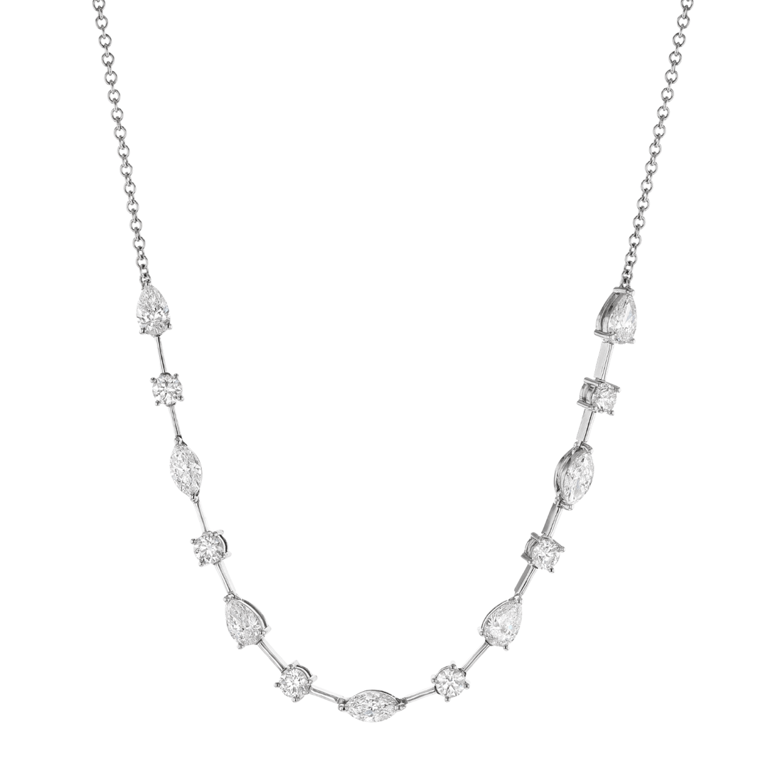 18k White Gold and Mixed Shape Diamond Necklace