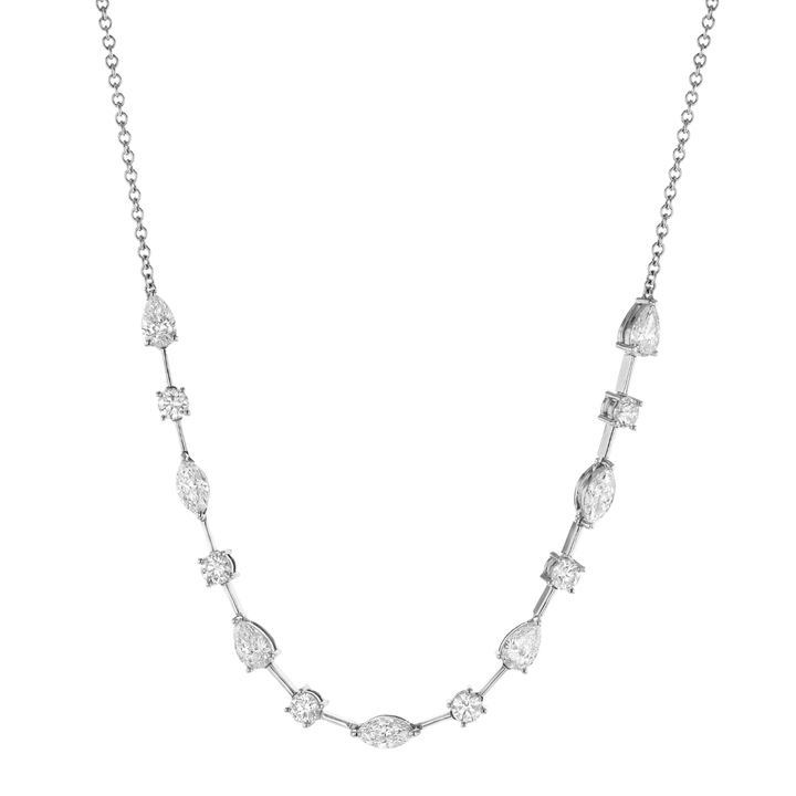 18k White Gold and Mixed Shape Diamond Necklace