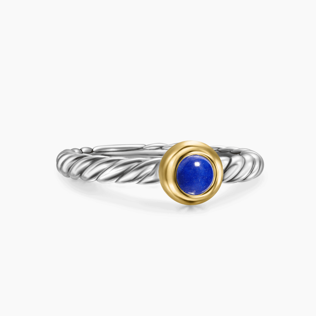 David Yurman Petite Cable Ring Sterling Silver with 14k Yellow Gold and Lapis, 2.8mm