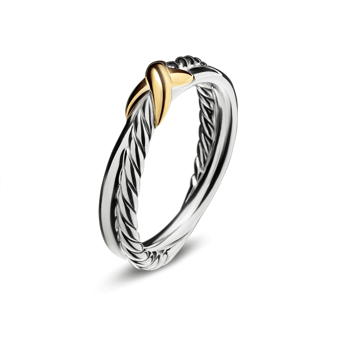 David YurmamPetite X Ring Sterling Silver with 18k Yellow Gold, 4mm