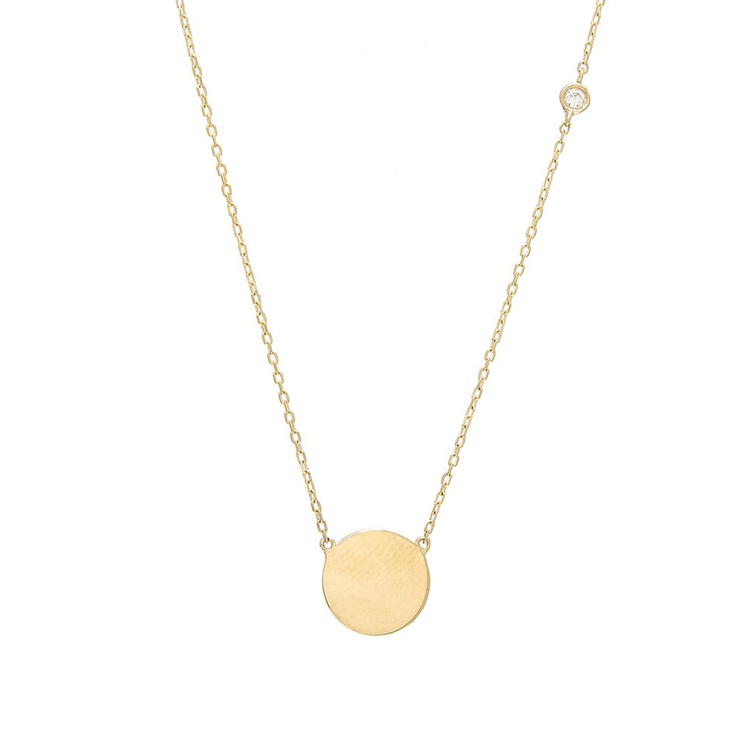14k Yellow Gold Disc and Diamond Necklace