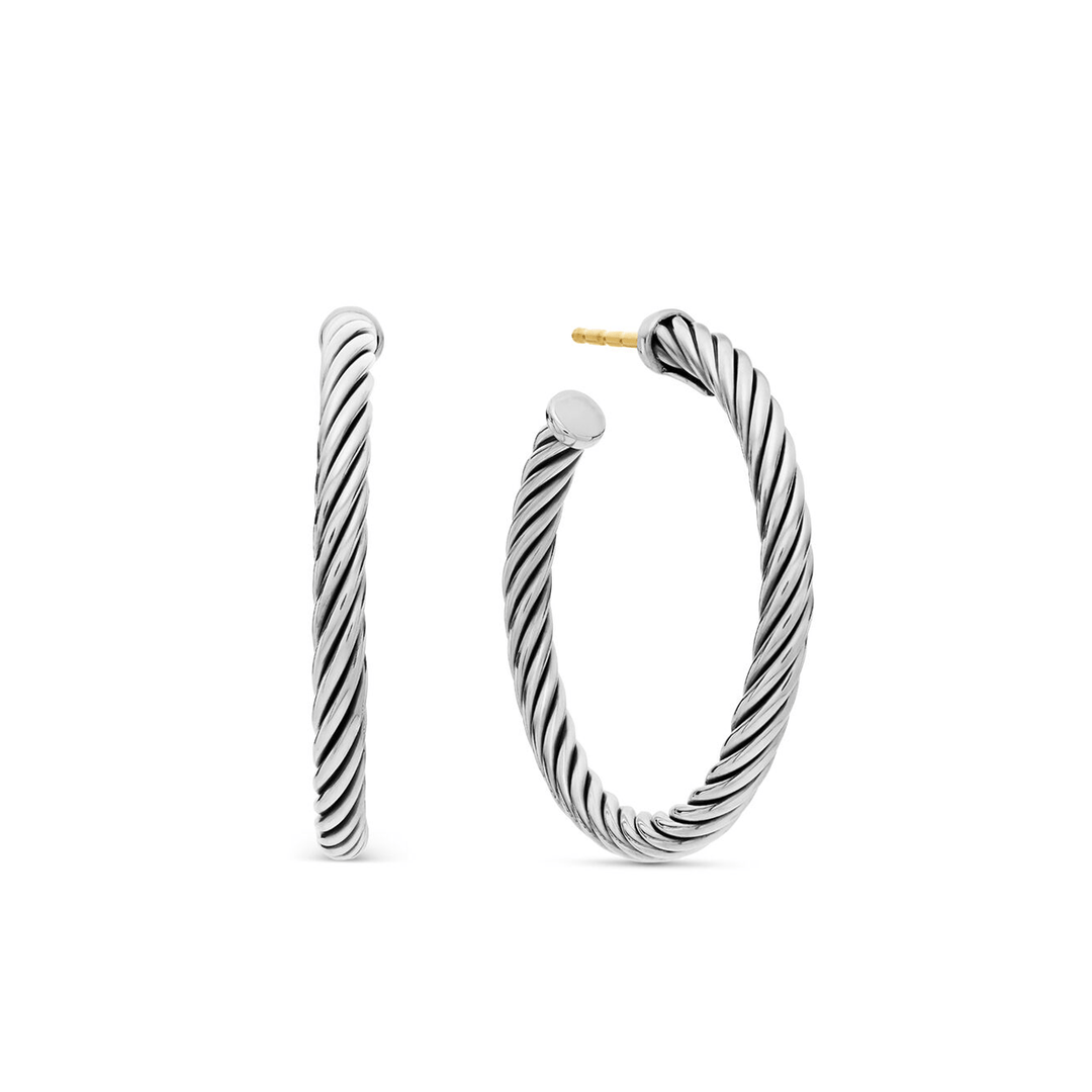 David Yurman Cable Hoop Earrings Sterling Silver, 1in