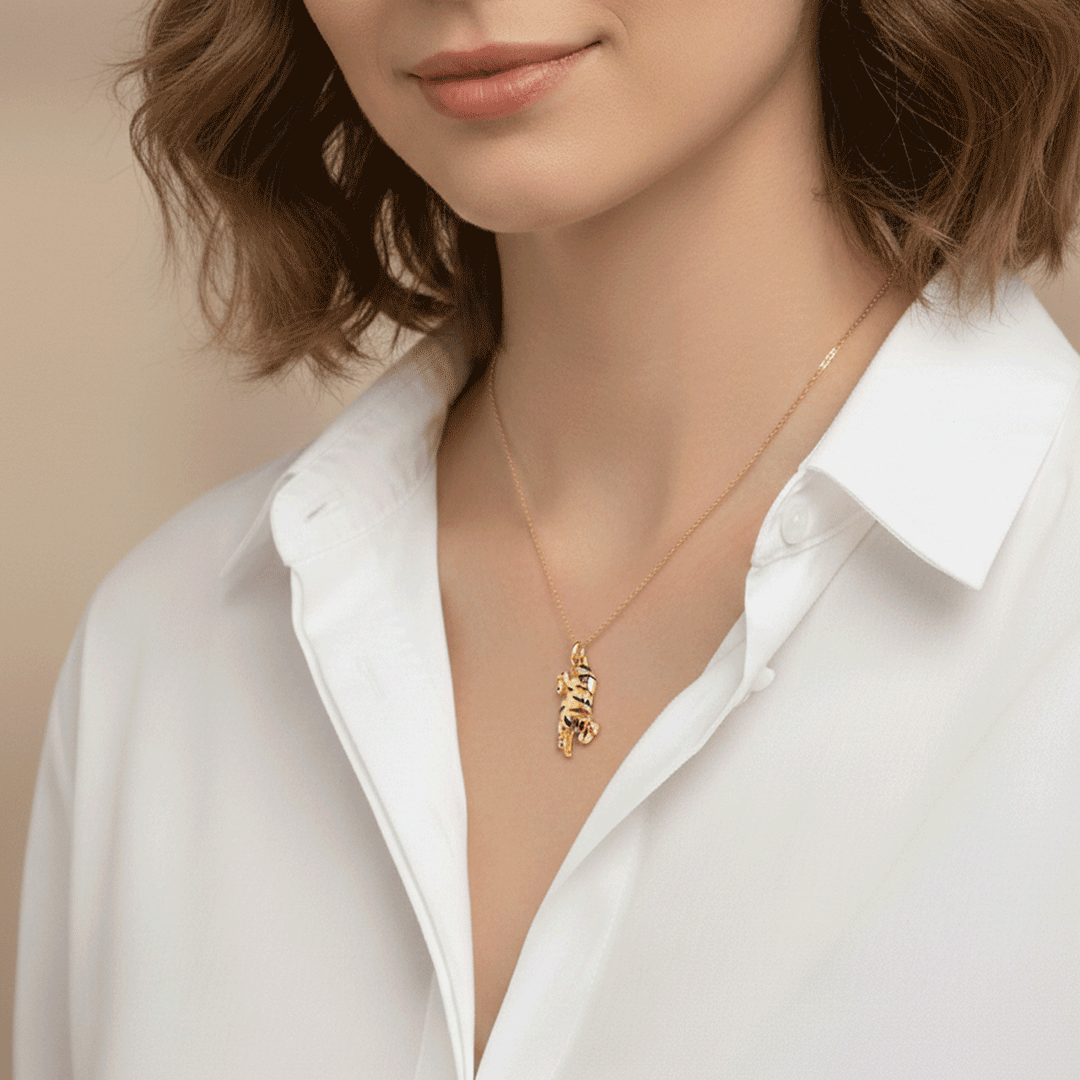 Hamilton Collection Palmer Square Enamel Tiger 14k Gold Charm