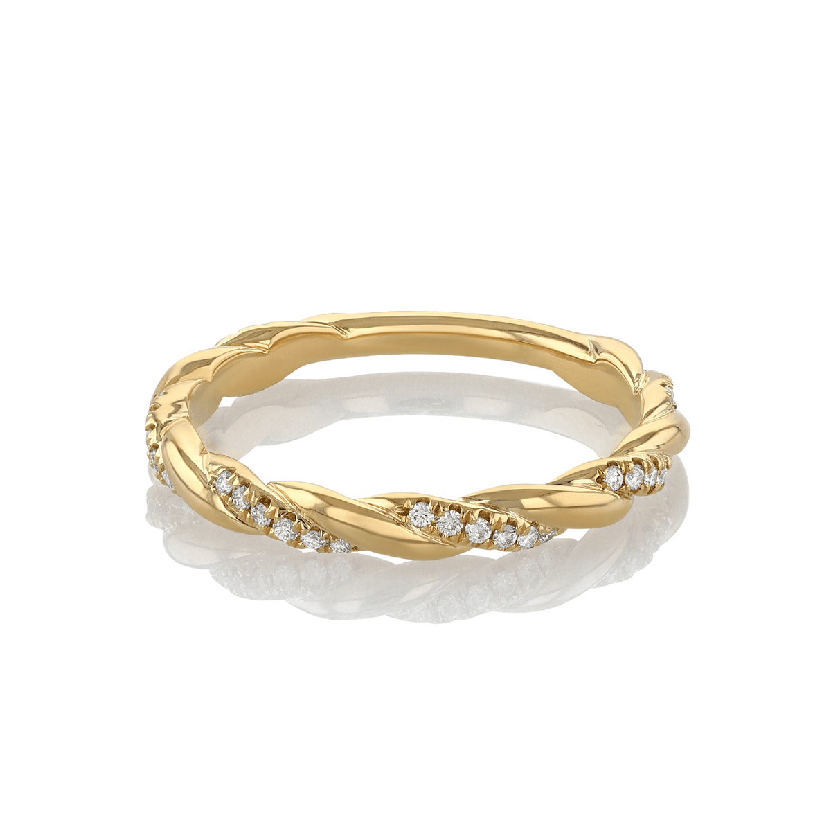 18k Yellow Gold and .15 Total Weight Diamond Half Twist Band