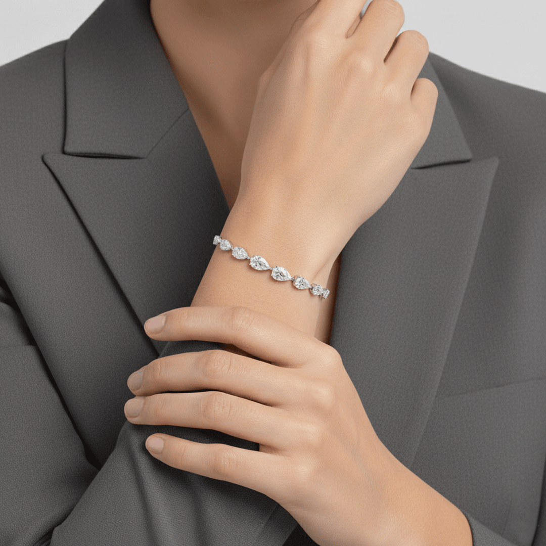 Hamilton Line Collection 18k White Gold and 8.05 Total Weight Pear Shape Natural Diamond Line Bracelet