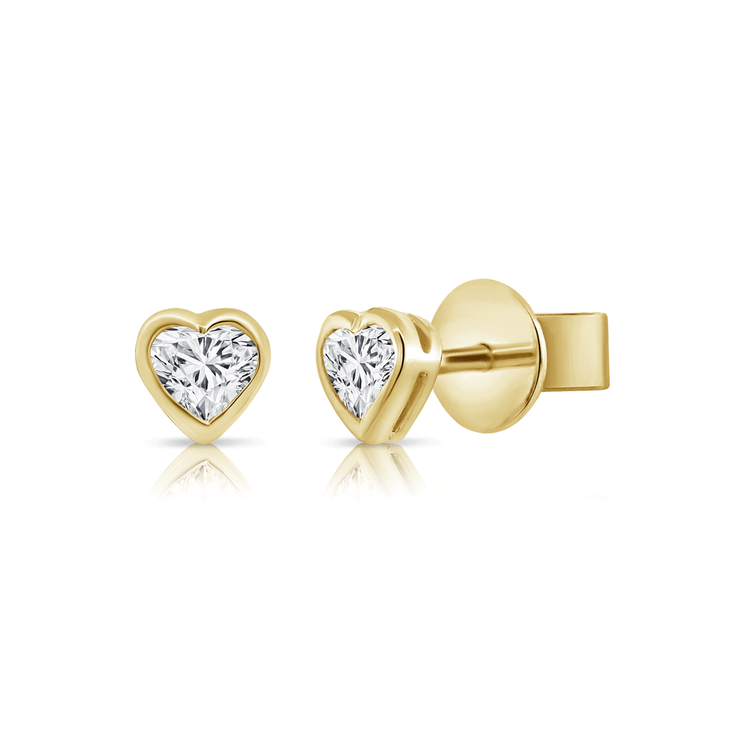 14k Gold and Diamond .31 Total Weight Bezel Set Heart Studs