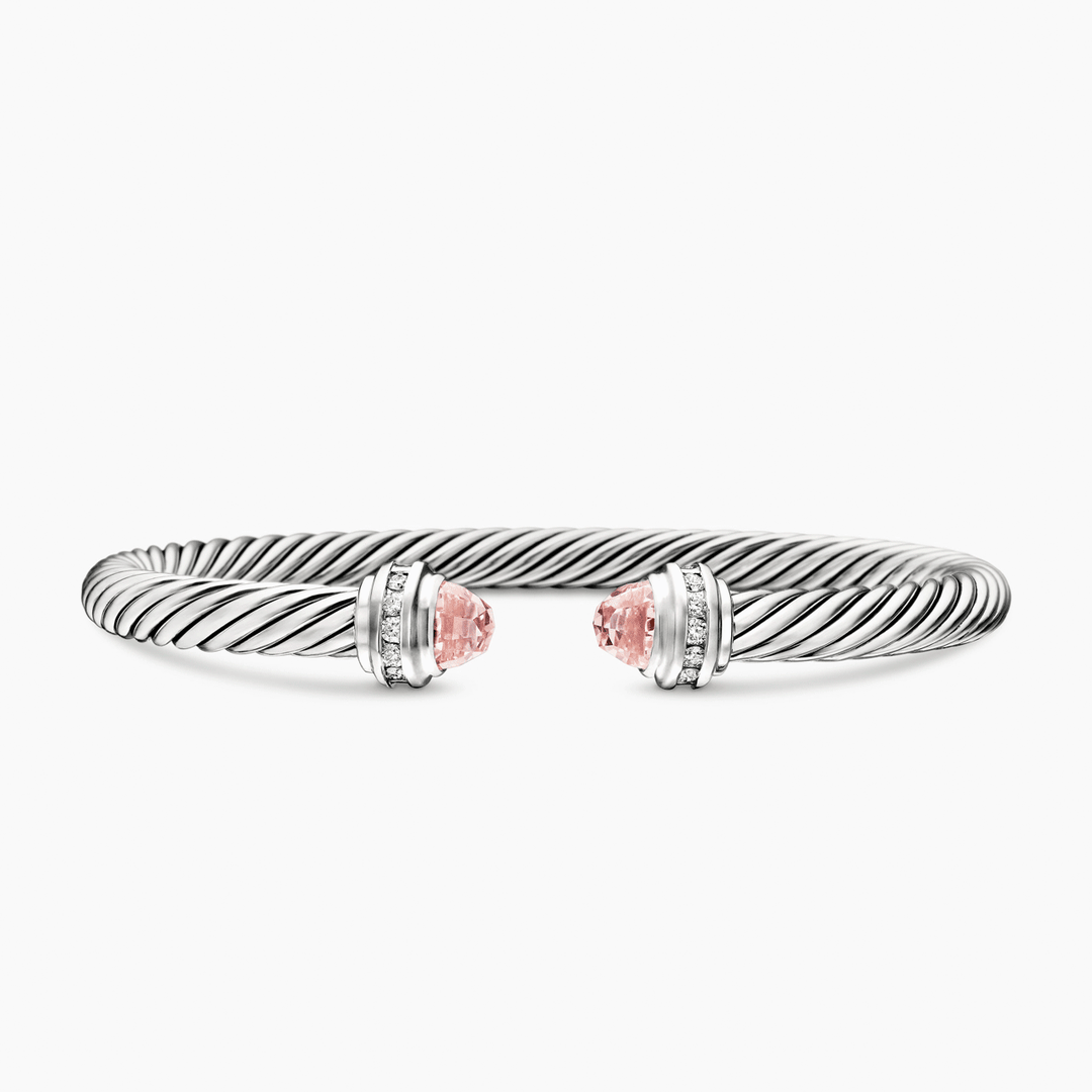 David Yurman Classic Cable Bracelet Sterling Silver with Morganite and Diamonds, 5mm